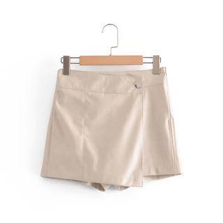 High-waist Faux Leather Buttoned Skort