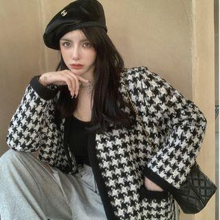 Single-breasted Houndstooth Jacket Houndstooth - Black - One Size