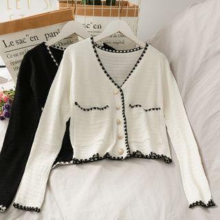 Contrasted Button-up Light Knit Top
