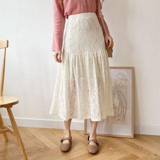 Band-waist Laced Maxi Skirt