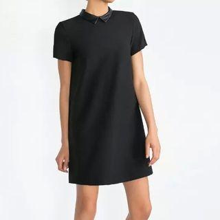 Short-sleeve Faux-leather Collar Dress