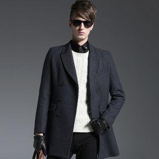 Plain Double Breasted Notch Lapel Coat