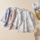 3/4-sleeve Floral Frog-button Top