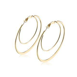Fashion Simple Plated Gold Geometric Double Round Small Earrings Golden - One Size