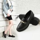 Faux Leather Buckled Low-heel Loafers