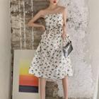 Strapless Floral Midi A-line Dress