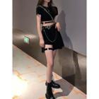 Short-sleeve Cropped T-shirt / Shorts / Pleated Mini A-line Skirt / Set