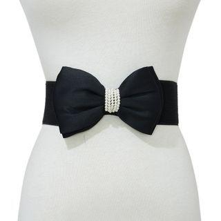 Beaded Bow Buckled Elastic Belt