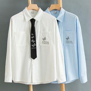 Butterfly Print Tie-neck Shirt