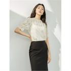 Puff-sleeve Sheer Lace Top Ivory - One Size
