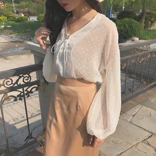 Puff Long-sleeve Lace-up Chiffon Light Jacket