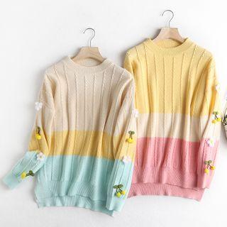 Cherry Detail Color Block Sweater