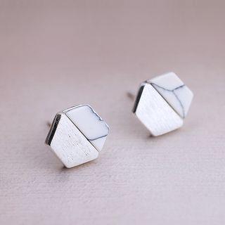 Sterling Silver Hexagon Studs