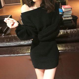 Batwing-sleeve Knit Dress