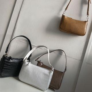 Zip Croc-grain Shoulder Bag