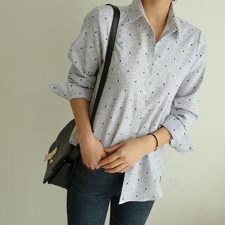 Open-placket Patterned Fleece-lined Shirt