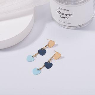 Sterling Silver Heart Drop Ear Stud Era066-07 - 1 Pair - Light Blue & Dark Blue & Gold - One Size