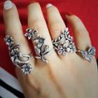 Set Of 4: Flower Open Ring Silver - One Size