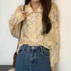 Long-sleeve Floral Print Shirt Beige - One Size