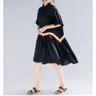 Elbow-sleeve Rainbow Panel A-line Dress Black - One Size