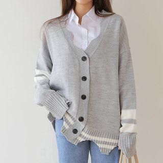 Frey-detail Contrast-trim Cardigan