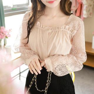 Frill-trim Lace-panel Blouse
