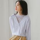 Lace Panel Striped Blouse White - One Size