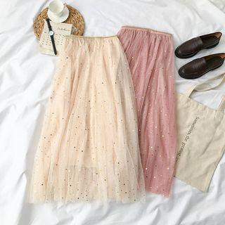 Star Pattern Midi A-line Mesh Skirt