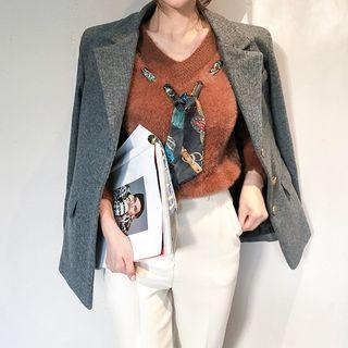 Inset Scarf Fluffy Sweater