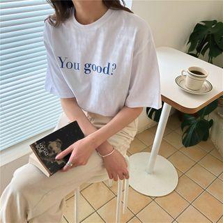 Lettering Print Crewneck Short-sleeve T-shirt White - One Size