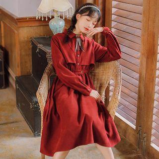 Collared Corduroy Long-sleeve A-line Dress