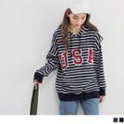 Letter Embroidery Striped Hoodie