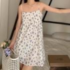 Spaghetti Strap Floral Mini Smock Dress Purple Floral - White - One Size