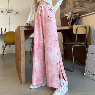 Tie-dye Print Button-side Wide-leg Pants