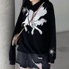 Unicorn Applique Hoodie Black - One Size