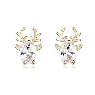 Sparkling Deer Stud Earrings With White Cubic Zircon