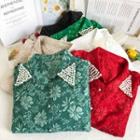 Embossed Pearl-collar Loose Shirt In 7 Colors
