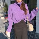Slit Turtle-neck Cropped Sweater