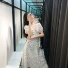 Square-neck Floral Chiffon A-line Dress