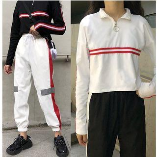 Half Zip Long-sleeve T-shirt / Color Block Sweatpants