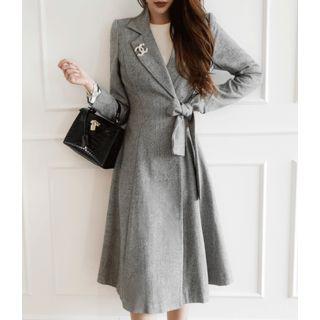 Hidden-button Herringbone Wrap-front Jacket