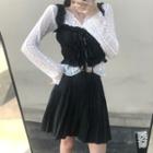 Long-sleeve Lace Top / Crop Tank Top / Mini Skirt