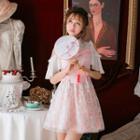 Flower Embroidered Cut Out Shoulder Short Sleeve A-line Qipao