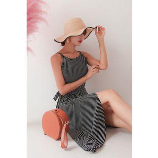 Set: Spaghetti-strap Striped Top + Wrap-front Midi Skirt