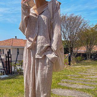 Set: Textured Shirt + Wide-leg Pants