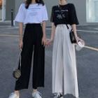 Lettering Short-sleeve T-shirt / Cropped Wide-leg Pants / Set