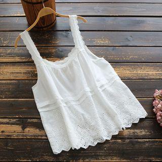 Wide Strap Eyelet Lace Top