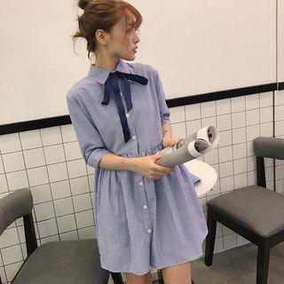 Bow Pinstripe Shirtdress