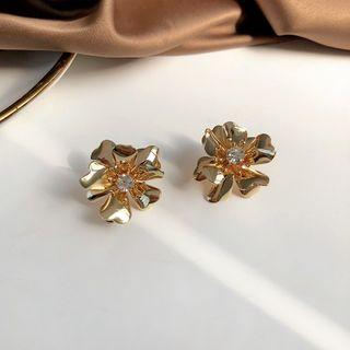 Rhinestone Irregular Alloy Flower Earring 1 Pair - S925 Silver Earrings - Gold - One Size