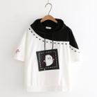 Printed Two-tone Hooded Short-sleeve T-shirt